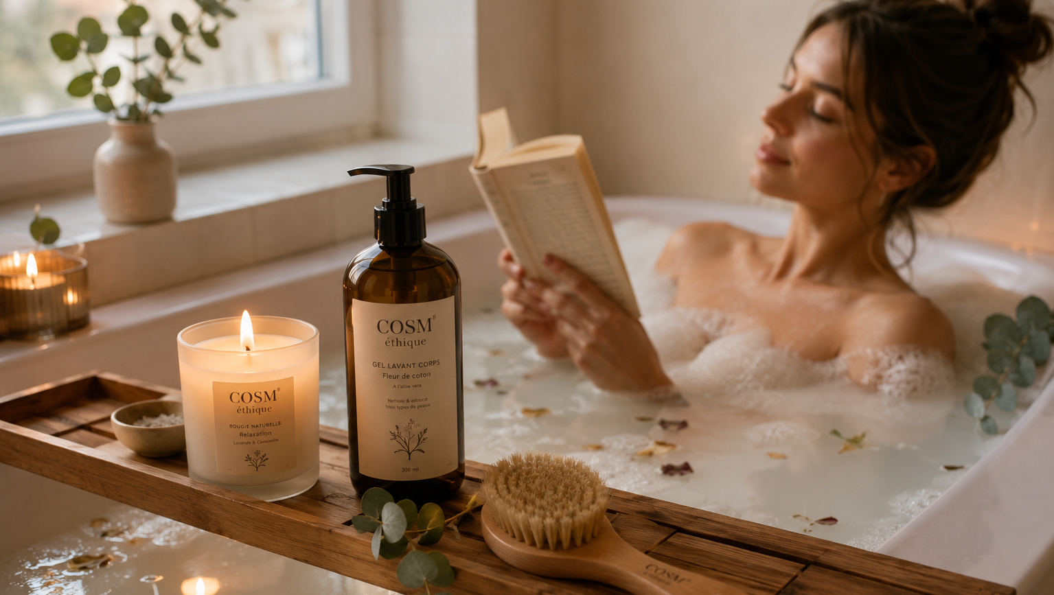 Produit de soin naturel Cosm’éthique dans une routine bien-être