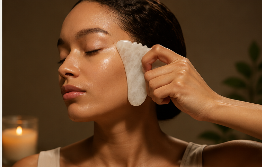Gua Sha en pierre naturelle pour routine de soin du visage