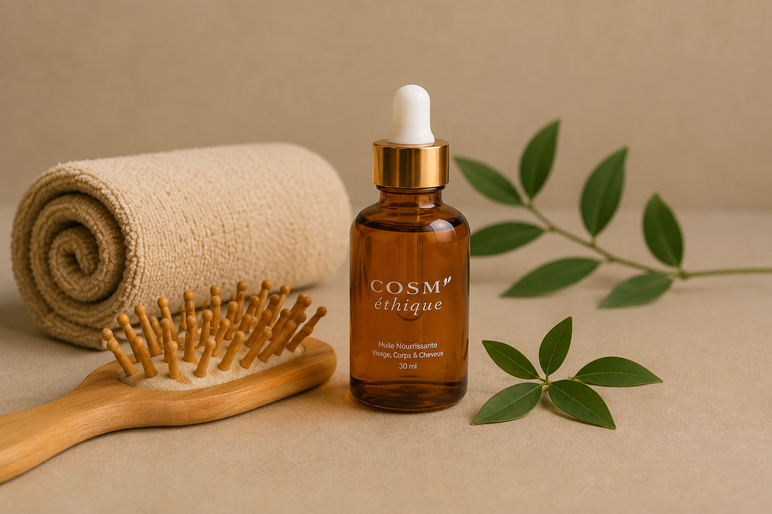 Huile et brosse en bois pour cheveux solide